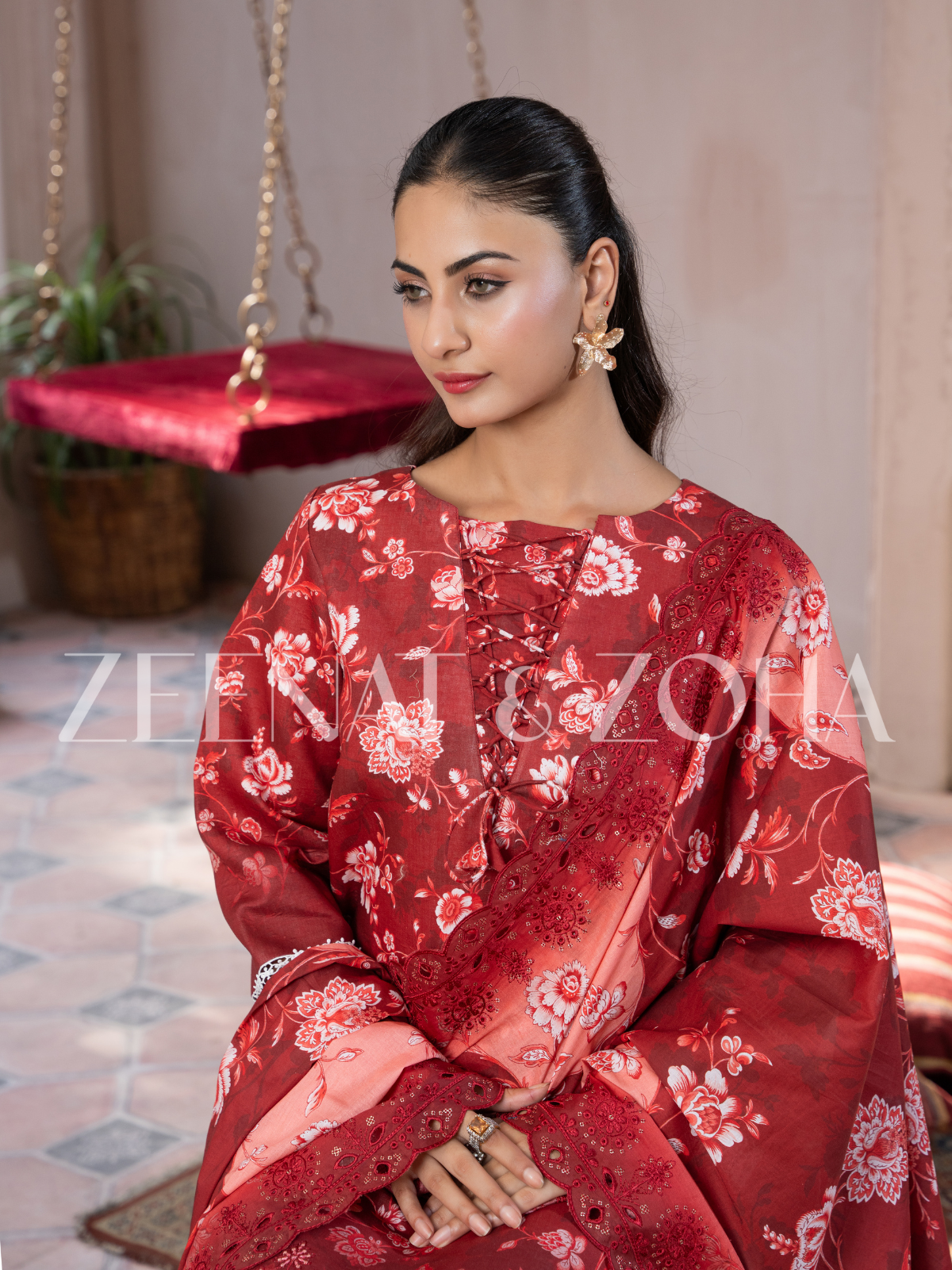 Mahira (3-peice) Stitched ,Cutwork & Embroidered with Farshi Shalwar