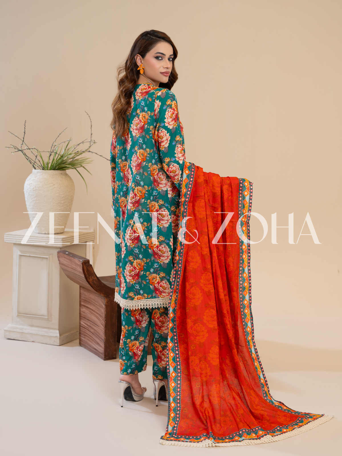Mehr (3-peice) Stitched with Contrast Dupatta