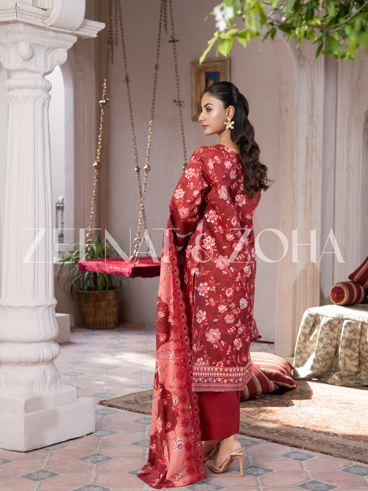 Mahira (3-peice) Stitched ,Cutwork & Embroidered with Farshi Shalwar