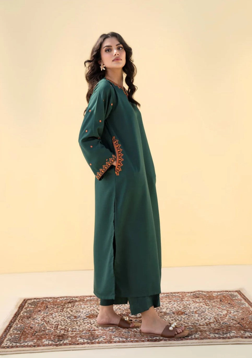 Dark Green Stitched Embroidery 2pc Suit